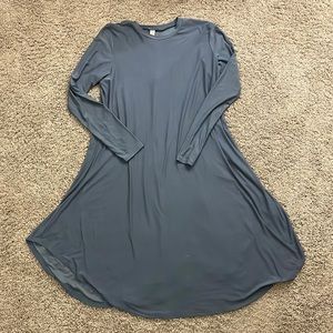 Blue long sleeved dress.